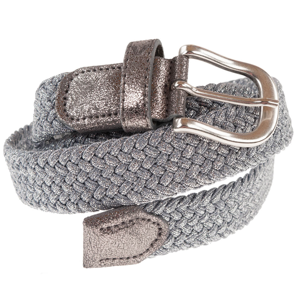 Alberto Damen Gürtel geflochten Metallic Look