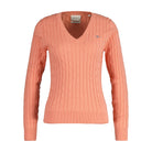 Gant Damen Pullover im Zopfstrickmuster V-Neck aus Stretch-Baumwolle